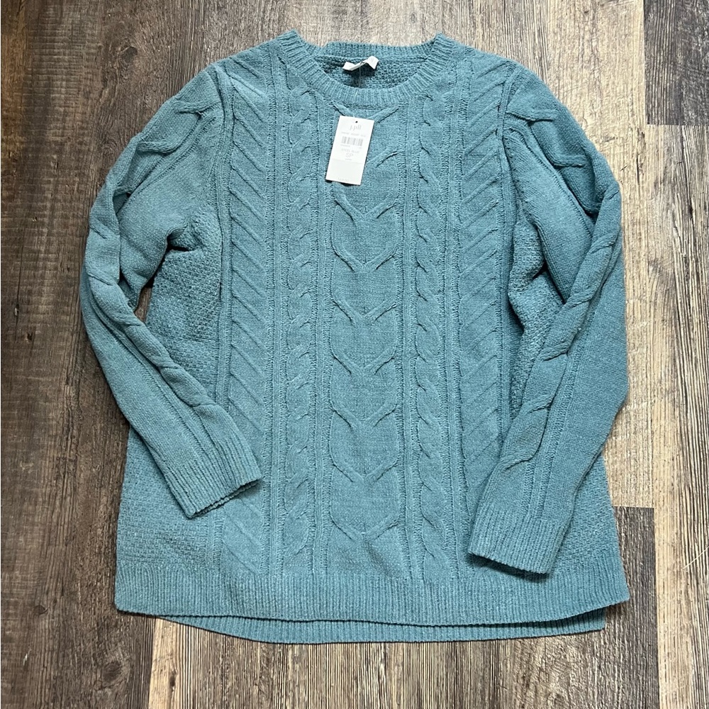 NWT J. Jill Steel Blue Chenille Cable Knit Sweater Small